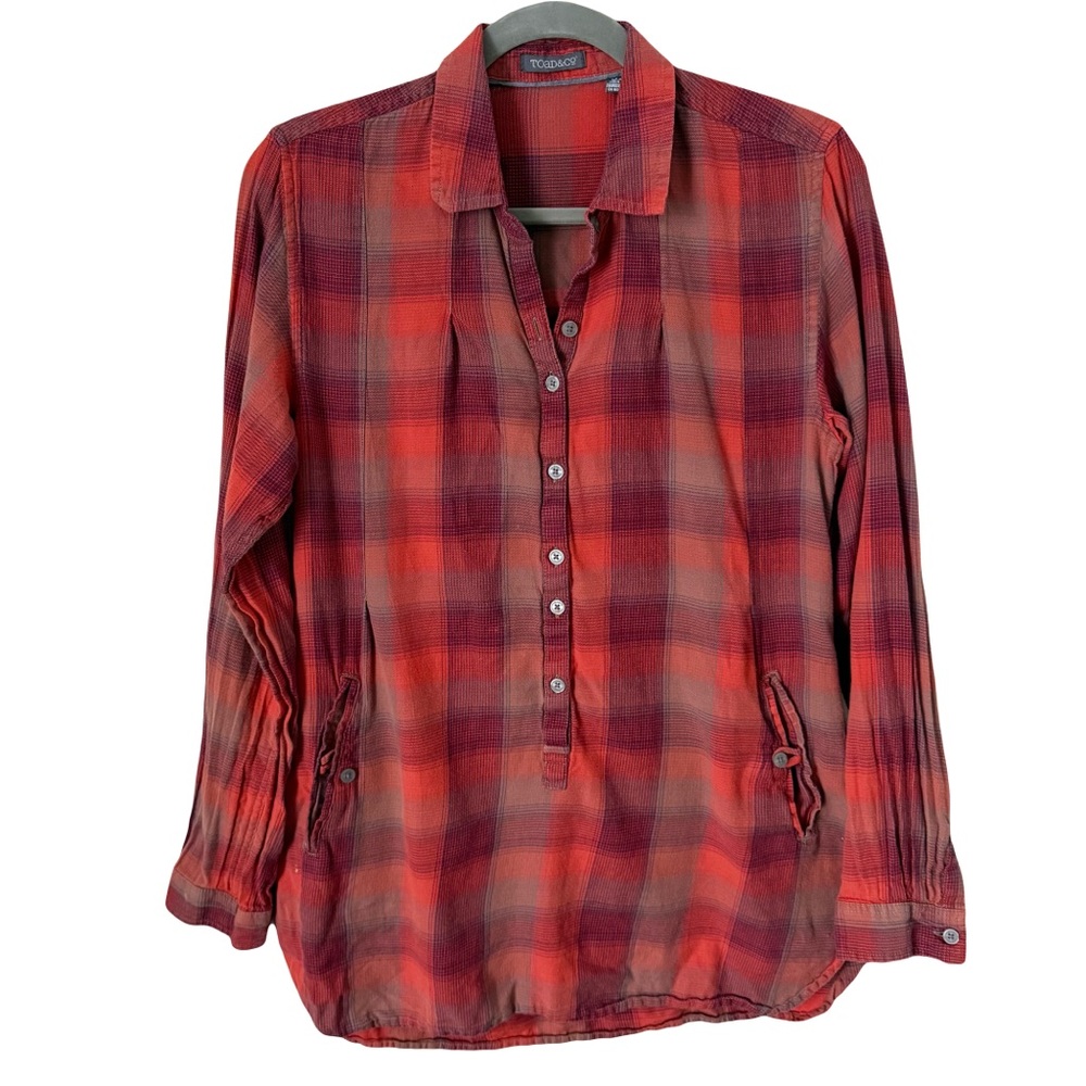 Toad & Co Organic Cotton Flannel Plaid Fall Button-Up‎ Shirt Pullover Medium
